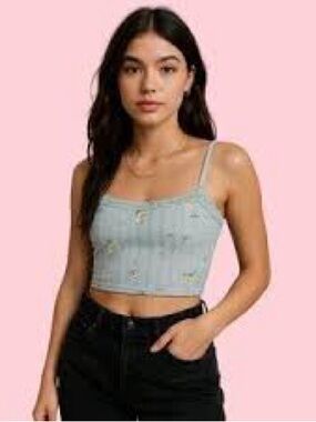 Aerie Pointelle Lace Trim Longline BraletteSz XS NWT